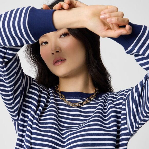 J. Crew Antique Navy/White Striped Crewneck Pullover Sweatshirt/NWT/XL - Picture 2 of 12